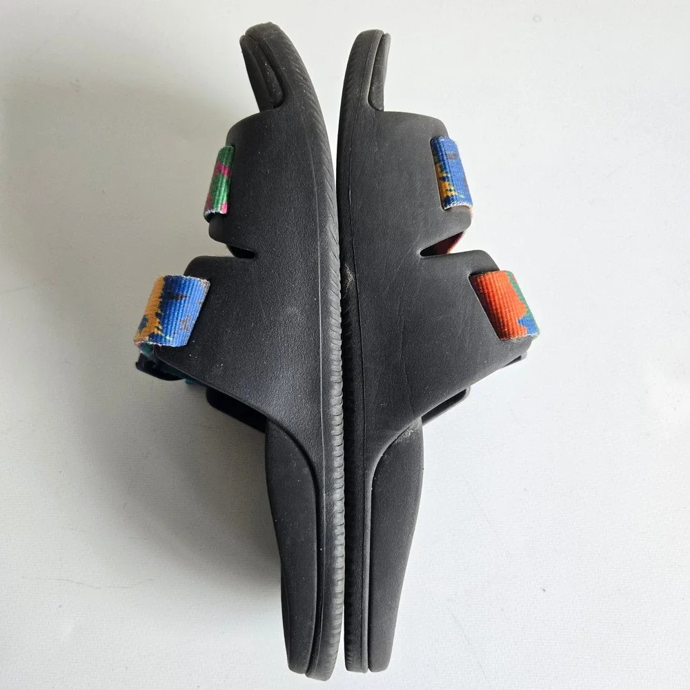 Chaco Chillos Slide Sandals Womens 7 Black Multi Color Adjustable Straps Strappy